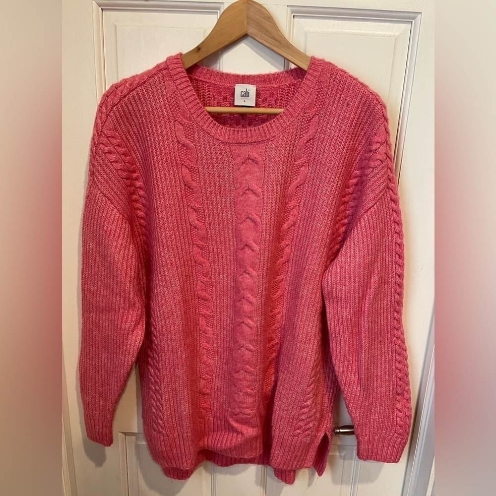 CAbi Women's Vibrant Pink Cable Knit Sweater L - Picture 1 of 5